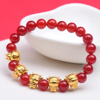 

2021 Natural Stone Red Black Agates Cattle Bracelet Couple Bracelet Men and Women Charm Girl Bracelet Jewelry Lover Gift