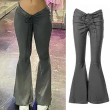

Easy to Wash Streetwear Low Waist Women Flared Pants for Daily Wear Trendy
