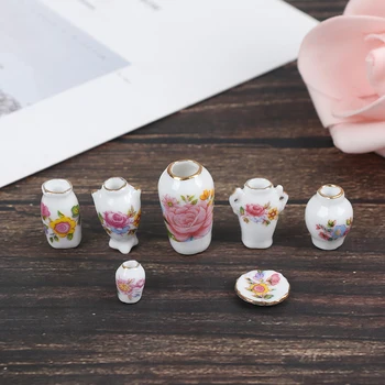 

7Pcs Mini 1:12 Dollhouse Miniature Porcelain Flower Vase Accessories 1~2.5cm