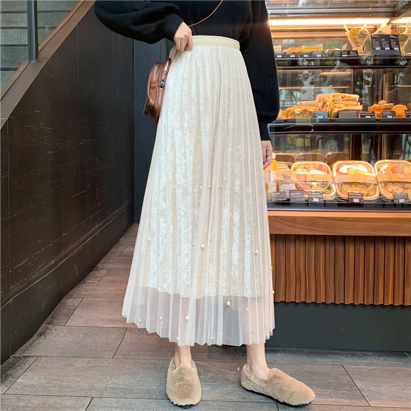 Зимняя женская плиссированная юбка трапециевидной формы, винтажная Повседневная однотонная женская юбка средней длины с высокой талией, Корейская женская офисная юбка в стиле ампир