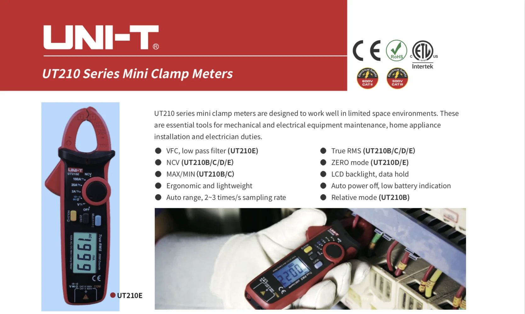 UNI-T UT210E/UT210D цифровые клещи True RMS мини AC/DC напряжение тока Авто Диапазон VFC емкость Бесконтактный мультиметр