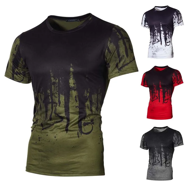 

New Men's Camouflage Pattern Solid Short Sleeve Gym Tight Fitness Running T-shirts Quick Dry Fit Breathable Feature Sportswear