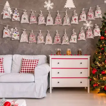 

Christmas Decoration Cotton Linen Bag Set And Hanging Small Bag Advent Calendar Christmas Gift Bag Ornaments