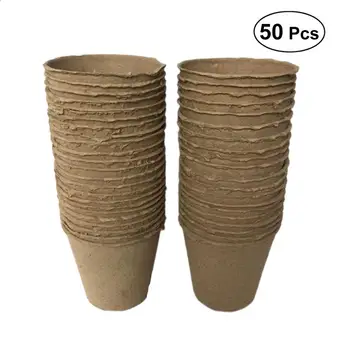 

50pcs Paper Pulp Nursery Pot Home Garden Flower Pot Seedling Nursery Pots Cup Biodegradable Garden Supplies