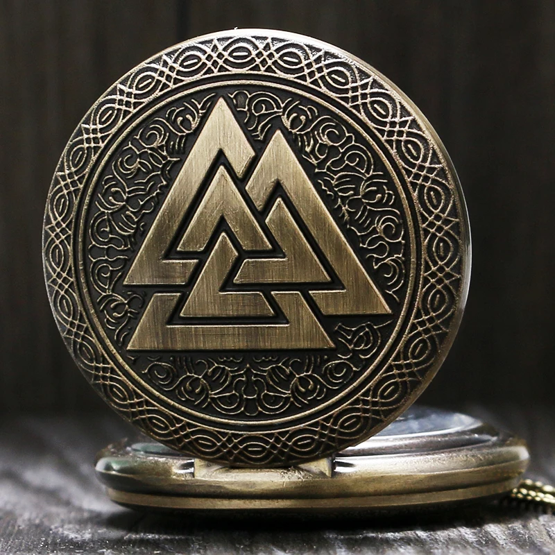 Винтаж Треугольники Valknut скандинавской Викинги Бронзовый кварцевые карманные