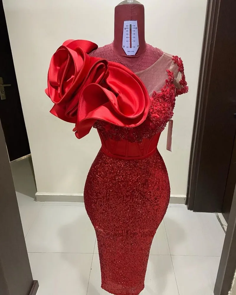 Aso Ebi/красные платья атласная с рюшами кружевное вечернее платье расшитое