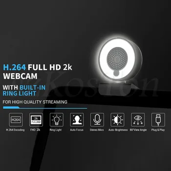 

60FPS Autofocus Webcam 1080P 2K HD Web Camera for PC Laptop Computer with Microphone Ring Light Tripod web cam for Steam OBS