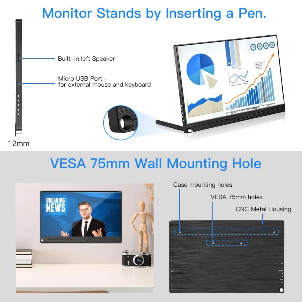 Eyoyo-EM13Q 13.3 ġ IPS ũ 3840X2160 UHD ޴ , ƺ PC PS4 Xbox ġ LCD 4K HDMI DP  ̸ ÷