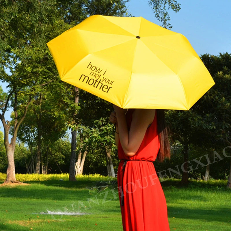 Regenschirm reisen Faltbare Gelben Regenschirm Wie I Met Ihre Mutter Frauen Folding Regenschirme Leichte Sonne Regen Regen Getriebe