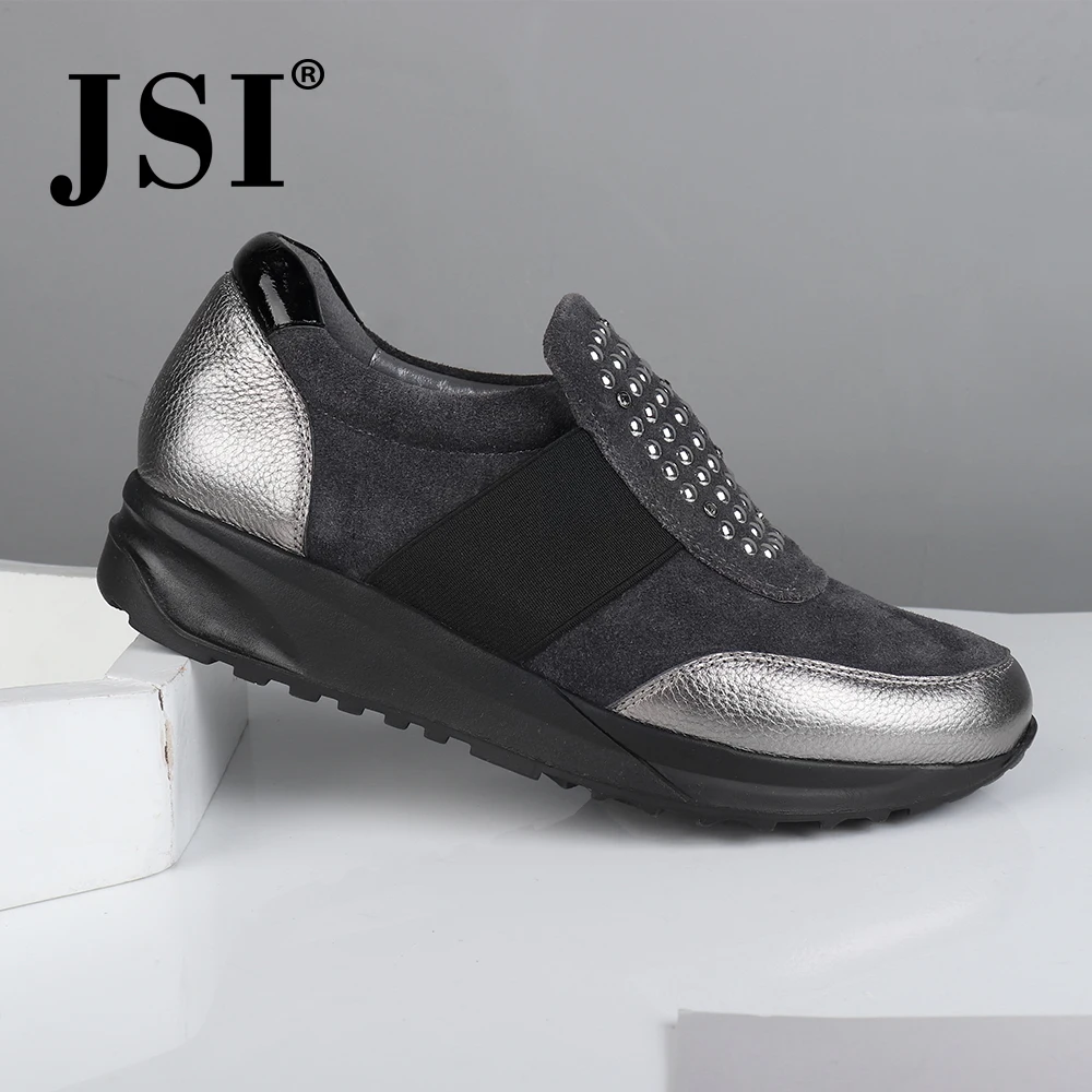 JSI/женские кроссовки с круглым носком без застежки; повседневная женская обувь из коровьей замши в горошек; сезон весна-осень; женские кроссовки смешанных цветов; jc559