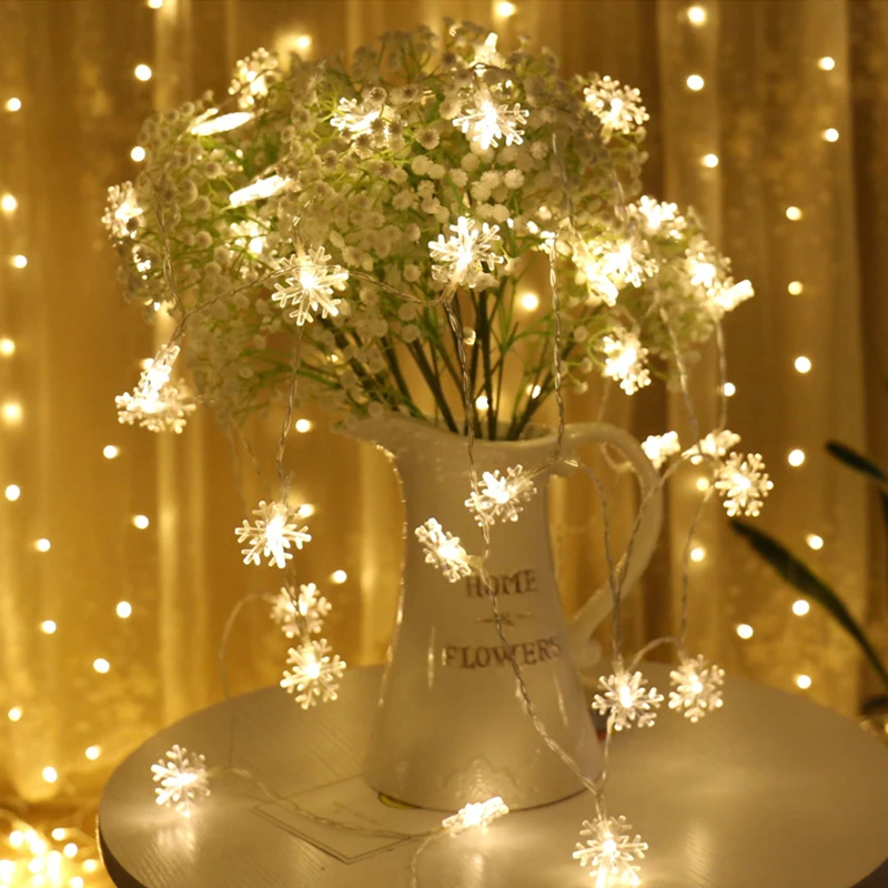 

LED Snowflake Light String Twinkle Garlands Battery Powered Christmas Lamp Holiday Party Wedding Decorative Fairy Light