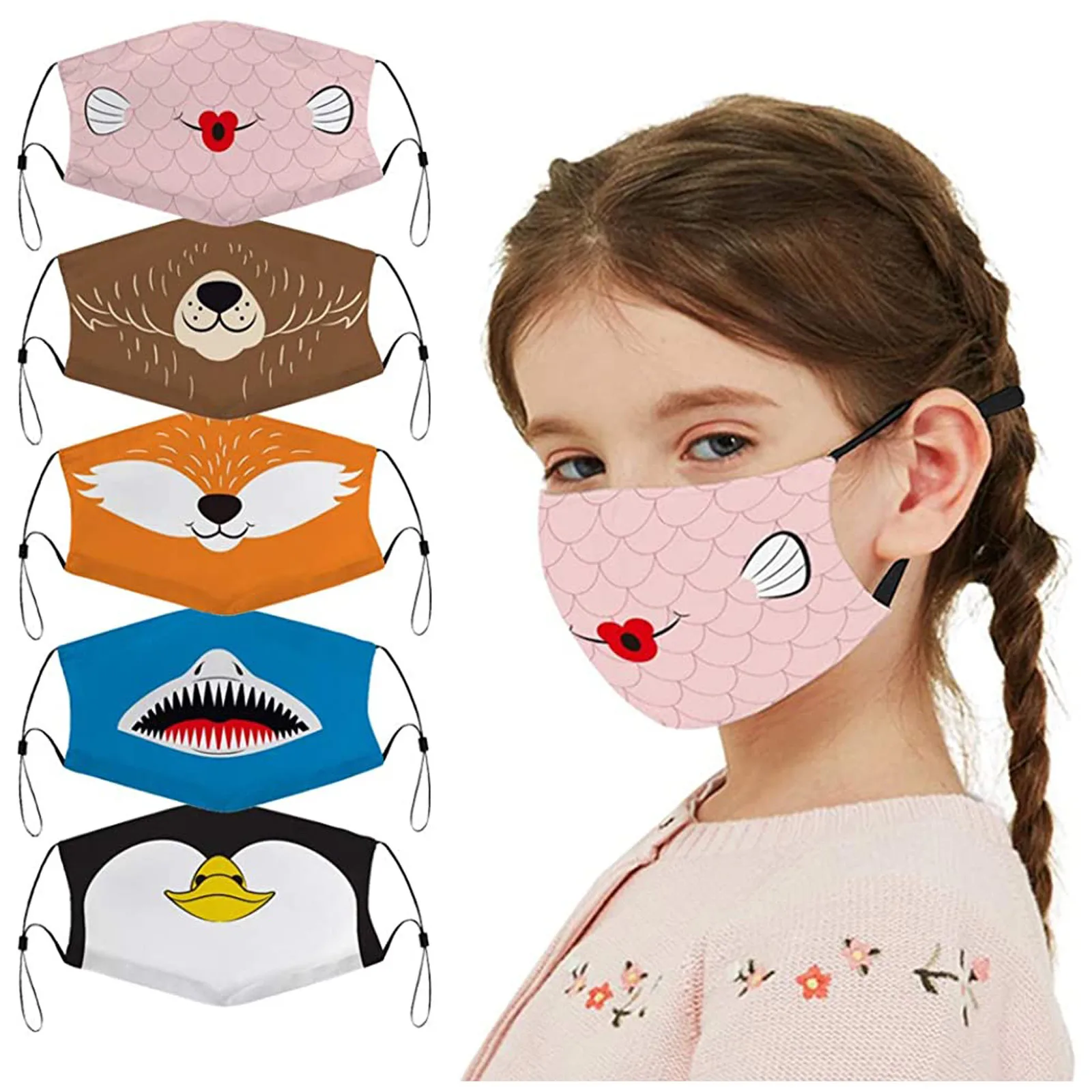 

2021 Kids Child Cartoon Adjustable Washable Reusable Protective Face Masks Cover mascarillas para niÃ±os Kindermaske Bandage Hot