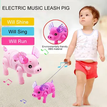 

Electric Toy Children Cute Moving Rope Piglet Cute Creative Music Luminous Walking Piglet Pig Electric Pig Children'S Toys