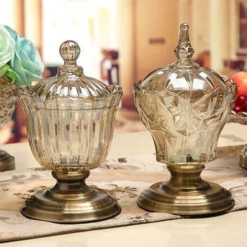

European Crystal Glass Candy Jar Ornament Modern Bar Coffee Table Dried Fruit Cans Home Storage Tank Box Figurines Decoration