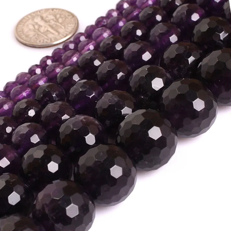 AAA класс Круглые граненые пурпурные аметисты драгоценные камни бусины натуральный камень DIY свободные бусины для изготовления ювелирных изделий нить 15" - Цвет: AAA Dark Amethyst