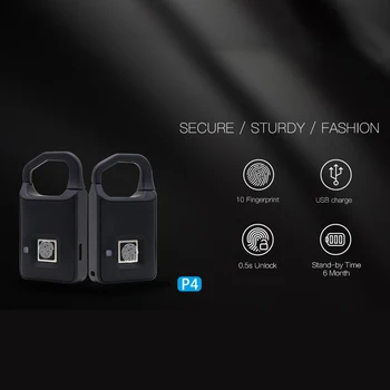 

Hot Anytek P4 Smart Fingerprint Padlock Security Lock Touch Anti-Theft USB charg for Zipper Head for Suitcase Handbag Luggage