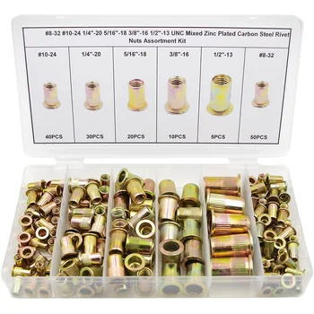 

Mixed Zinc Plated Carbon Steel Rivet Nuts Assortment Kit, Rivet Nut Threaded Flat Head Insert Nutsert(155 Pcs)