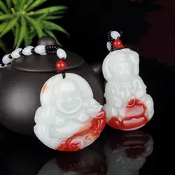 Китайский красный белый нефрит Гуаньинь, Будда Кулон Дракон ожерелье ювелирные изделия мода ручной резной расслабляющий целебный Человек