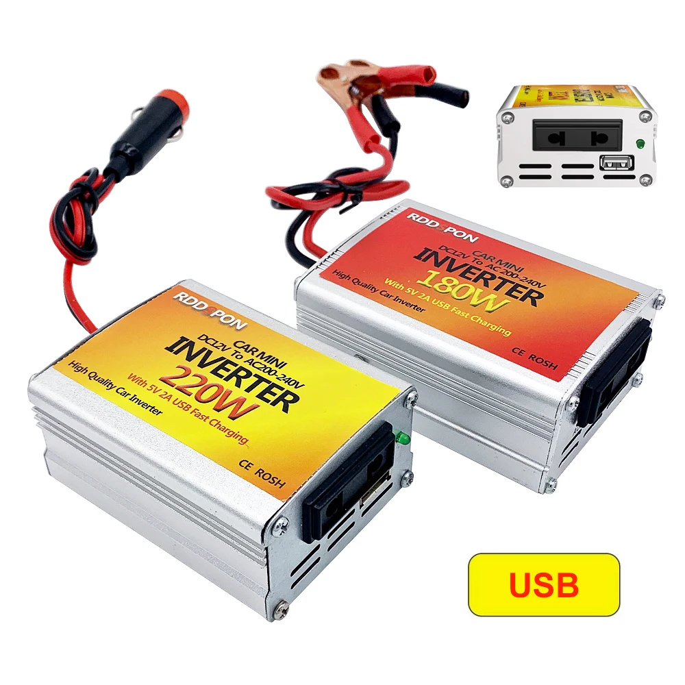 Mini Car Power Inverter 180W 220W Voltage Converter DC 12V To AC 220V With USB Charger Interface Modified Sine Wave | Обустройство