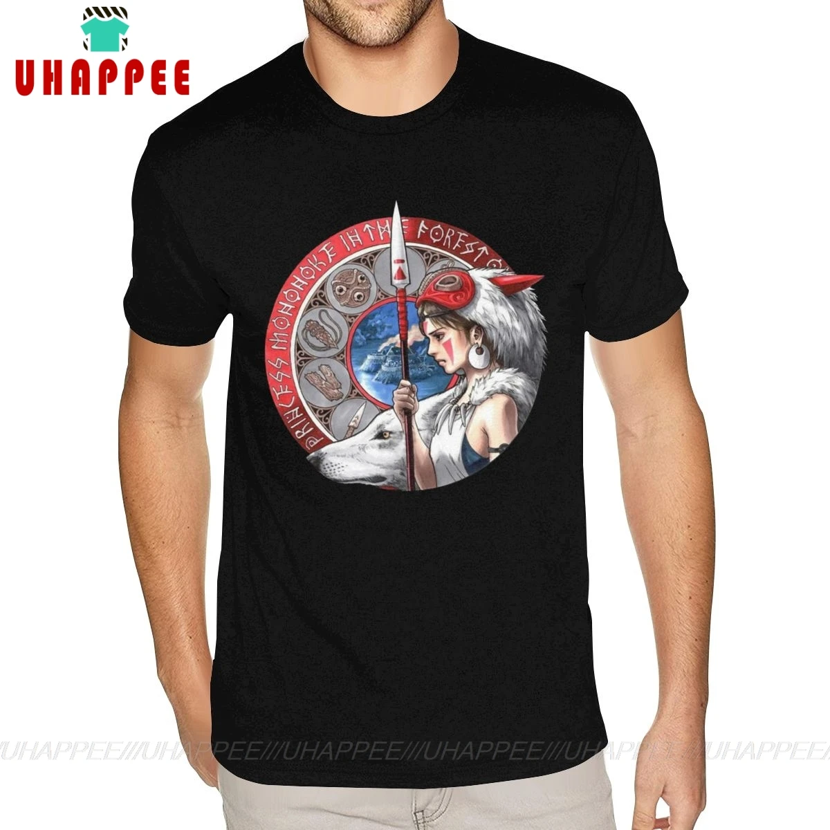 Футболки с рисунком Crazy Princess Mononoke хлопковые черные футболки коротким рукавом для