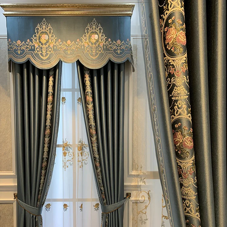 

European-style Curtains for Living Dining Room Bedroom High-precision Color Jacquard Seamless Stitching Curtains Customizable