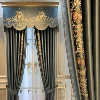 

European-style Curtains for Living Dining Room Bedroom High-precision Color Jacquard Seamless Stitching Curtains Customizable