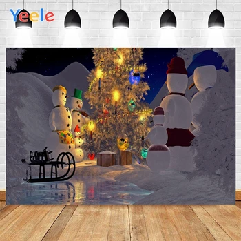 

Yeele Ice World Snowmen Christmas Tree Lights Balls Background Photophone Photography Backdrop for Decoration Customized Size