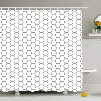

Shower Curtain Set with Hooks 66x72 Hexagon Pattern Monochromefootball Beauty Fashion Textures Repetition Monochrome Trapezium