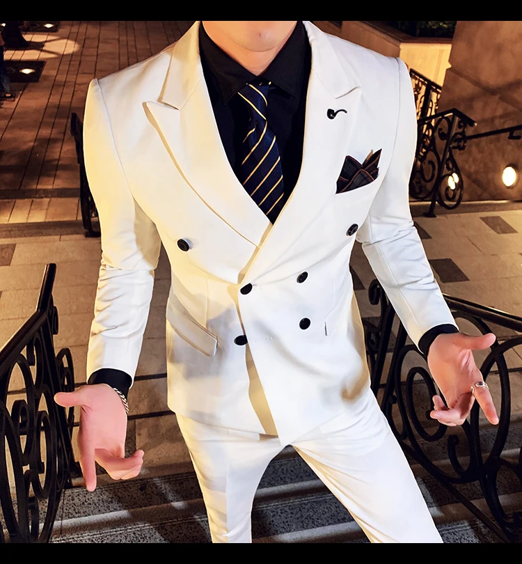 Plyesxale Slim Fit мужской двубортный пиджак свадебные блейзеры Серый Армейский зеленый синий черный белый мужской блейзер Повседневная Q563