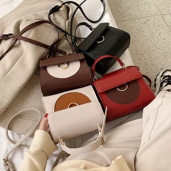 

Women 2019 new texture Joker color contrast shoulder Messenger bag fashion simple portable small square bag