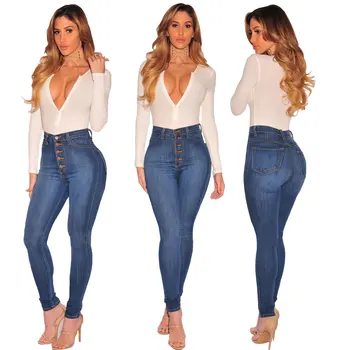 

Spring 2020 ladies hip slimming women hot four color wide waist and small leg denim pants Pure color bandage sexy On the streets