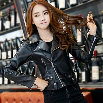 

Fashion Black Small Leather Jacket Ladies Short Spring And Autumn Pu Leather Jacket Pu Motorcycle Korean Zipper Short Coat