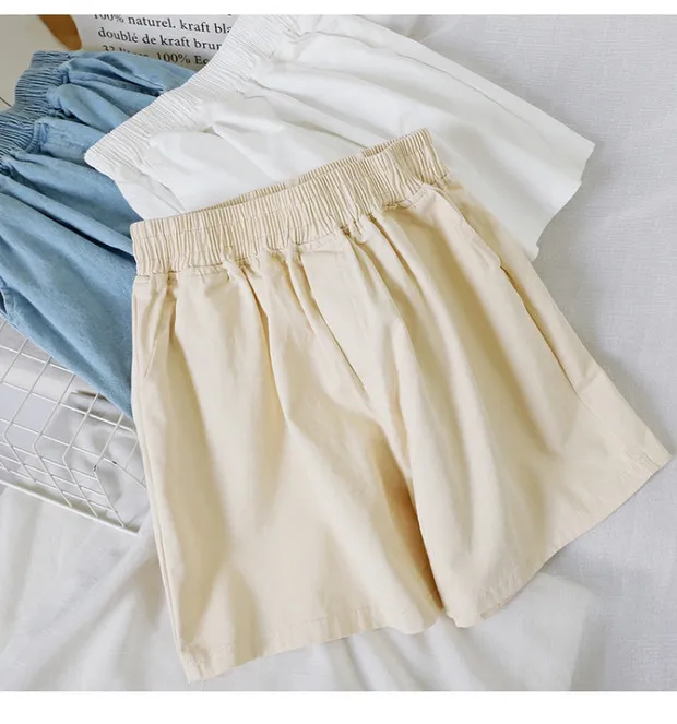 denim women shorts wide leg solid blue casual girl sweet shorts all match preppy style fashion shorts top quality