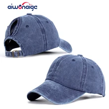 Новинка, модная Женская бейсбольная кепка с хвостиком, винтажная Повседневная шапка, Весенняя женская Высококачественная Регулируемая помытая хлопковая спортивная черная