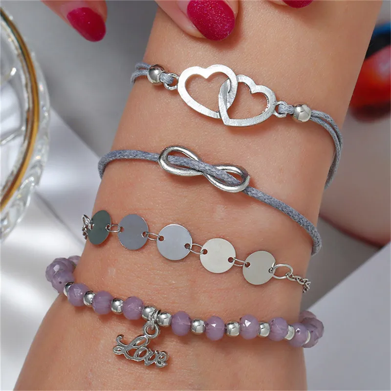 Style 6 HOCOLE Hademade богемная бусина серебряного цвета браслеты для женщин узел блестки браслет с подвеской Набор браслетов модные ювелирные изделия - Окраска металла: Style 6