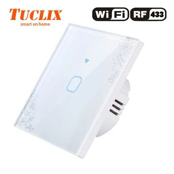 

TUCLIX EU/UK WiFi APP Wall Light Switch 1/2/3 Gang 1 Way 110-240V Crystal Glass Panel Switch Waterproof Touch Control