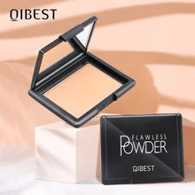 Qibest 9 cores controle de óleo pó rosto profissional iluminar cobertura completa corretivo maquiagem de longa duração compacto ajuste em pó