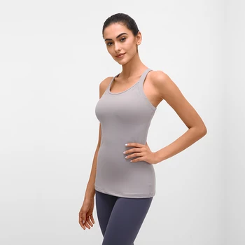 Solid Strappy Yoga Sport Vest Women Compression Fitness Athletic Tank Tops With Built In Bra Nylon Gym Sleeveless Shirts 5