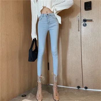 

Real shot 2019 new fashion high waist design slim slim stretch denim feet nine pants