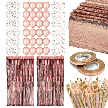 

Rose Gold Party Decoration,Rose Gold Decoration Including Rose Gold Balloons (48) Rose Gold Tassel Curtains (2) Rose Gold Tablec