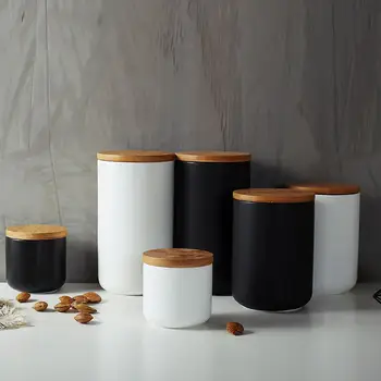 

260ml/800ml/1000ml Ceramics Concise Storage Jar Bottles With Lid Round Tea Caddy Boxes Kitchen Food Container Home Decor