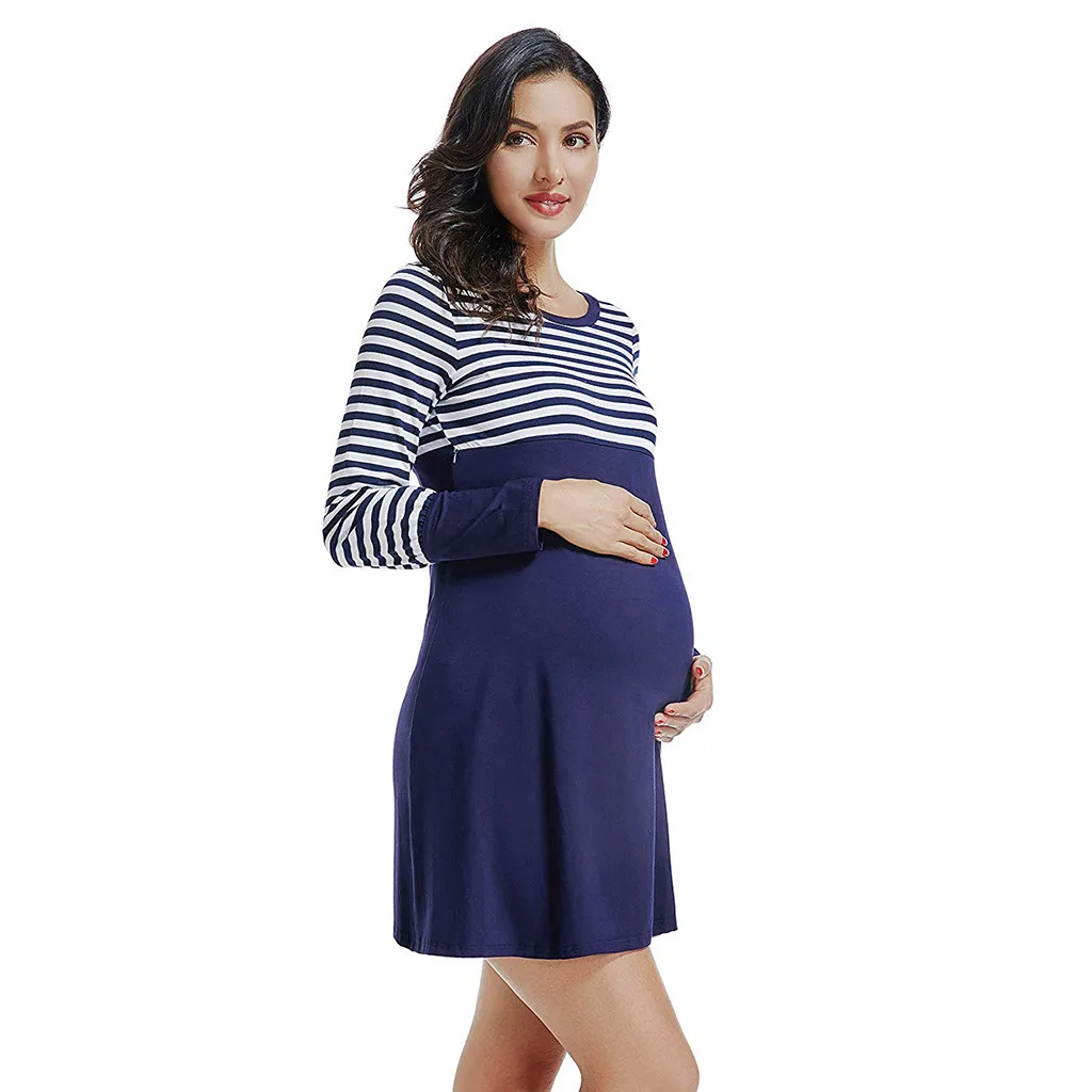 Платья для беременных; Одежда для беременных женщин; Хлопковое платье с длинными рукавами в полоску для грудного вскармливания; одежда Falda de maternidad; Y823