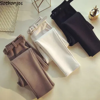 

Pants Women Woolen Long Trousers Solid Color Womens Daily All-match Warm Thickening Students Korean Style Slim-fit Harem Modern