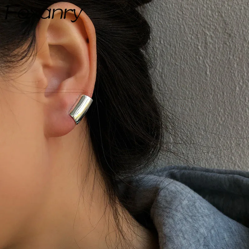 FOXANRY Prevent Allergy 925 Stamp Earrings Fashion Vintage Simple Design Smooth Geometric Party Jewelry 1 PCS Ear Clip | Украшения и