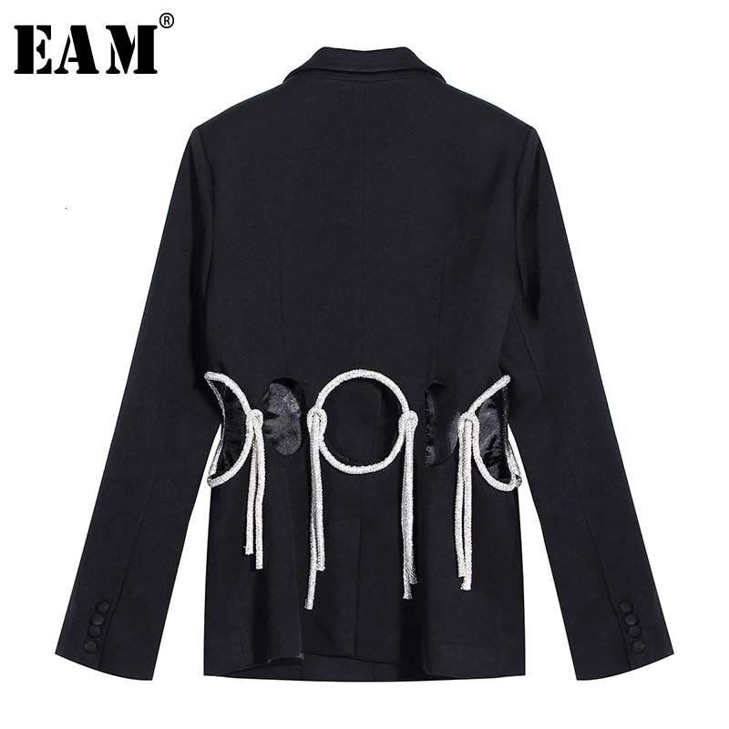 

[EAM] Women hollow out Rhinestone Blazer New Lapel Long Sleeve Loose Fit Jacket Fashion Tide Spring Autumn 2020 19A-a782