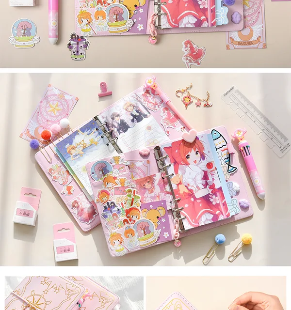 かわいいピンクのさくらアニメルーズリーフ日記ノートブック