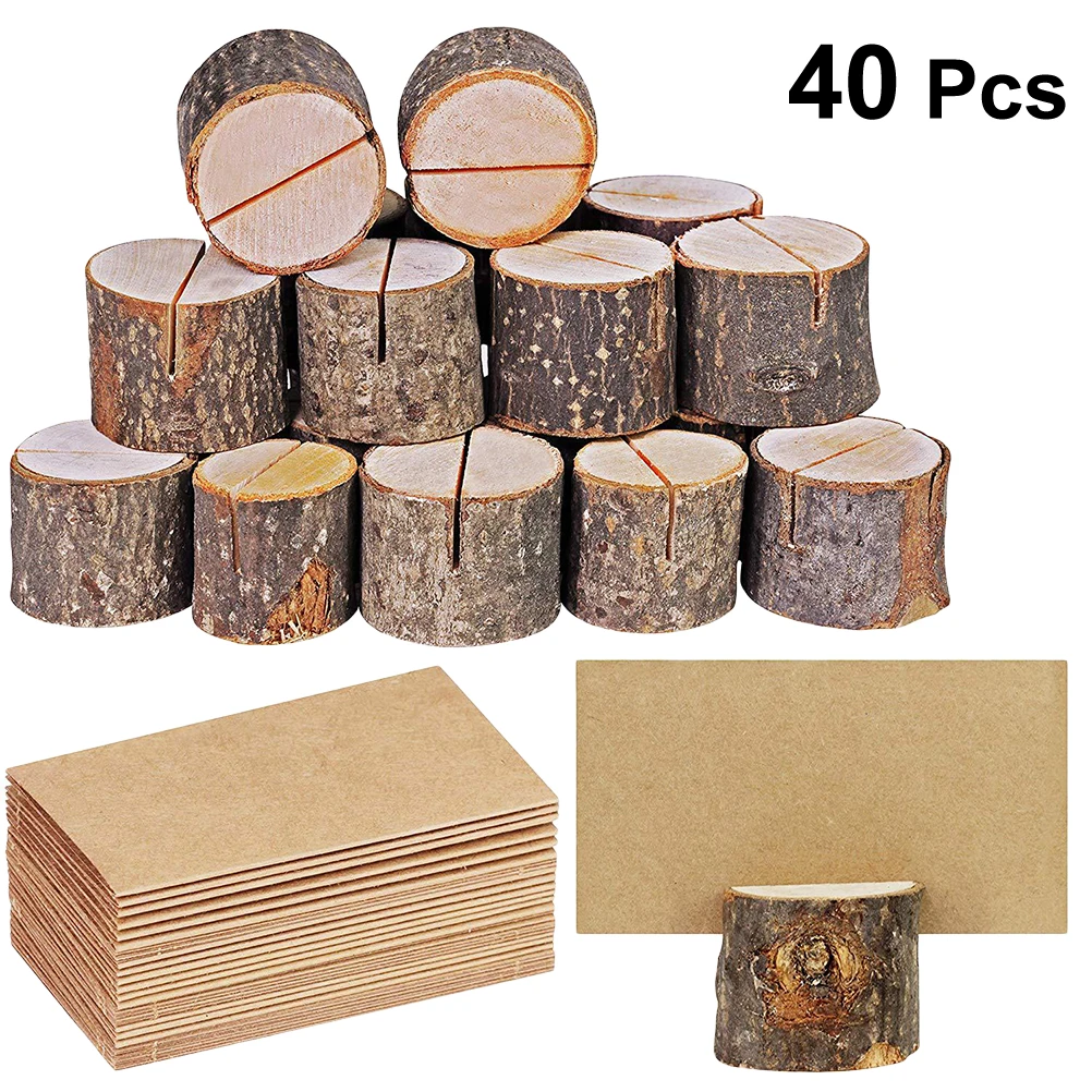 

Wood Pile Name Place Card Photo Holders Wooden Bark Memo Holder Stump Shape Menu Number Memo Stand Wedding Party Decor