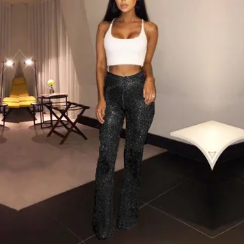 

flare pants glitter Solid color flare pants set womens pants high waisted japanese harajuku pants #35