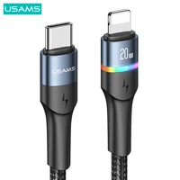 USAMS 6A USB Typ C Kabel Led-anzeige Blitz Kabel Für iPhone 13 12 Huawei Samsung Xiaomi Handy PD 100W Schnelle Ladegerät