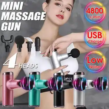 

Mini Portable 4000r/min Therapy Massage Guns 4 Gears Muscle Massager Pain Sport Massage Machine Relax Body W/4 Heads